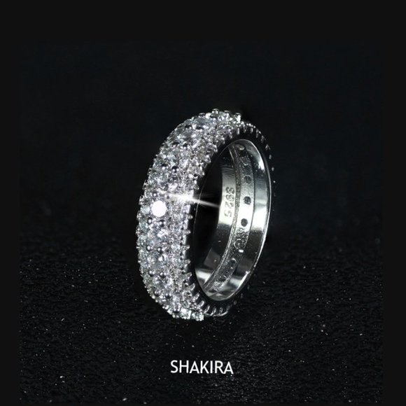 3Rows Band Round Cut Eternity Wedding Band - Picture 1 of 16